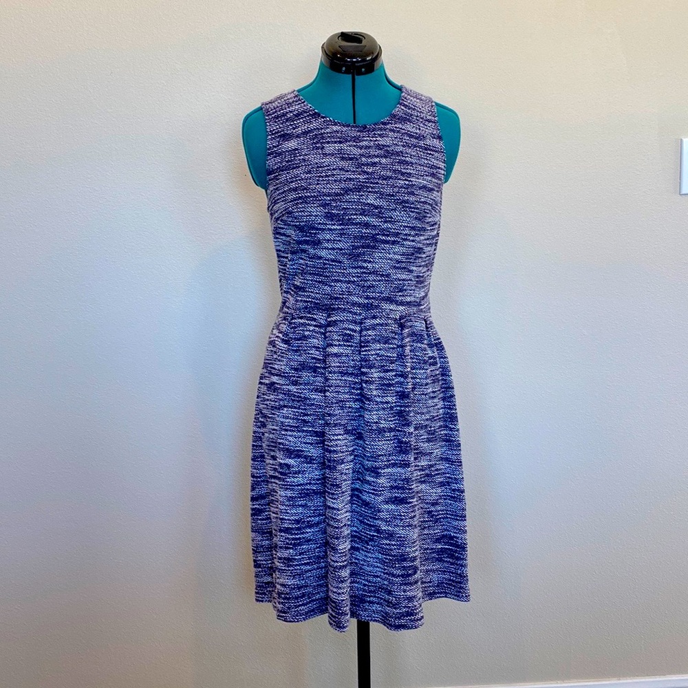 Ann Taylor Loft Blue/White Sleeveless Knitted 100% Cotton Scooped Neck Dress